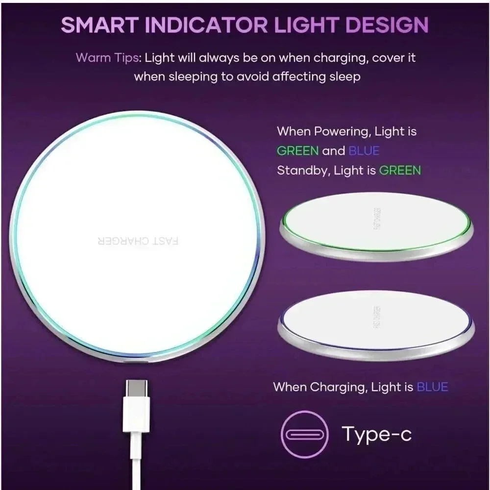 Wireless Fast Phone Charging Pad Mat Dock Charger‎ Stand White With USB Cable